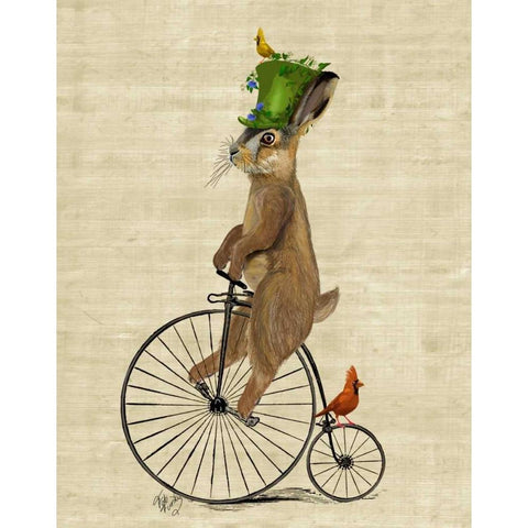 March Hare on Penny Farthing White Modern Wood Framed Art Print by Fab Funky