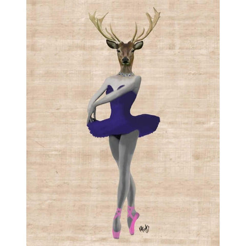 Ballet Deer in Blue Black Modern Wood Framed Art Print with Double Matting by Fab Funky