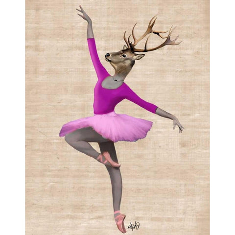 Ballet Deer in Pink Gold Ornate Wood Framed Art Print with Double Matting by Fab Funky