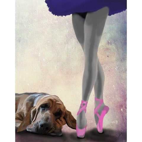 Bloodhound And Ballet Dancer White Modern Wood Framed Art Print by Fab Funky