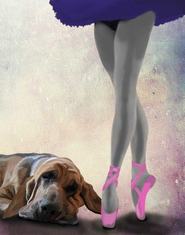 Bloodhound And Ballet Dancer White Modern Wood Framed Art Print with Double Matting by Fab Funky