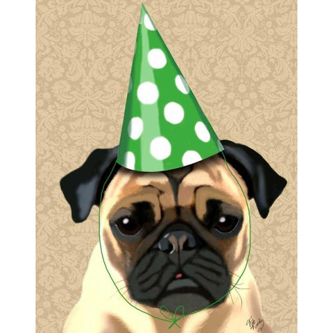 Party Pug White Modern Wood Framed Art Print by Fab Funky