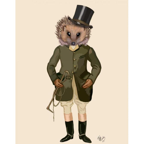 Hedgehog Rider Full White Modern Wood Framed Art Print by Fab Funky