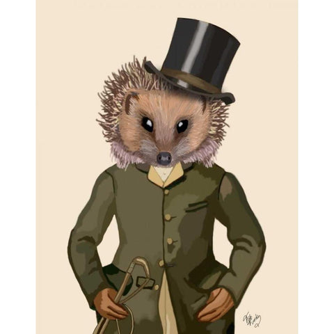 Hedgehog Rider Portrait Black Modern Wood Framed Art Print with Double Matting by Fab Funky