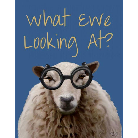 What Ewe Looking At Sheep Print Black Modern Wood Framed Art Print with Double Matting by Fab Funky