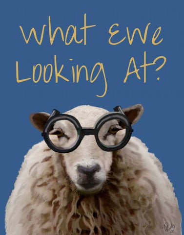 What Ewe Looking At Sheep Print Black Ornate Wood Framed Art Print with Double Matting by Fab Funky