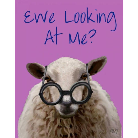 Ewe Looking at Me DeNiro Sheep Black Modern Wood Framed Art Print with Double Matting by Fab Funky