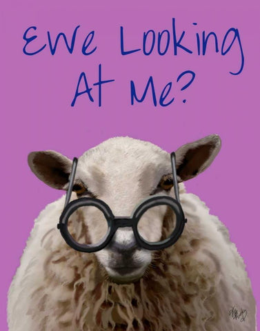 Ewe Looking at Me DeNiro Sheep White Modern Wood Framed Art Print with Double Matting by Fab Funky