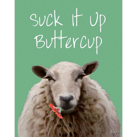 Suck It Up Buttercup Sheep Print Gold Ornate Wood Framed Art Print with Double Matting by Fab Funky