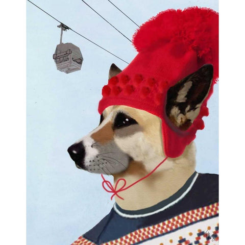 Dog in Ski Sweater Black Modern Wood Framed Art Print with Double Matting by Fab Funky