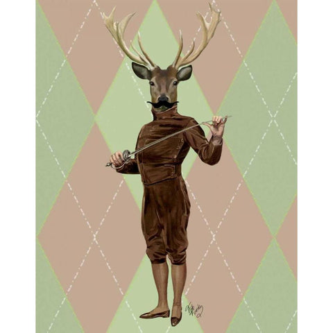 Fencing Deer Full Gold Ornate Wood Framed Art Print with Double Matting by Fab Funky