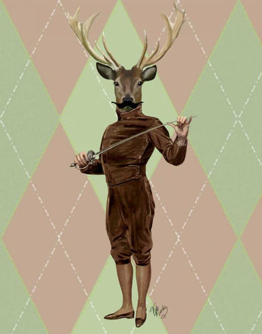 Fencing Deer Full Black Ornate Wood Framed Art Print with Double Matting by Fab Funky