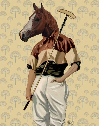 Polo Horse Portrait White Modern Wood Framed Art Print with Double Matting by Fab Funky