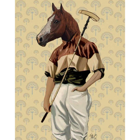 Polo Horse Portrait Gold Ornate Wood Framed Art Print with Double Matting by Fab Funky