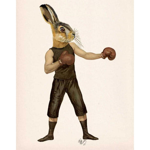 Boxing Hare White Modern Wood Framed Art Print by Fab Funky