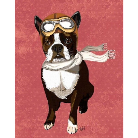 Boston Terrier Flying Ace Gold Ornate Wood Framed Art Print with Double Matting by Fab Funky