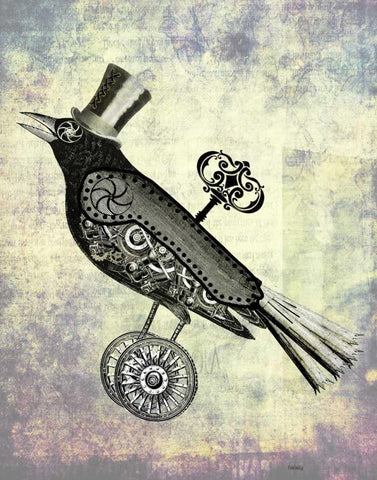 Steampunk Crow Black Ornate Wood Framed Art Print with Double Matting by Fab Funky