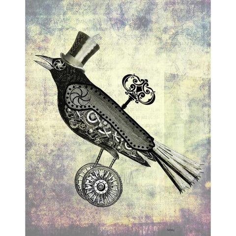 Steampunk Crow White Modern Wood Framed Art Print by Fab Funky