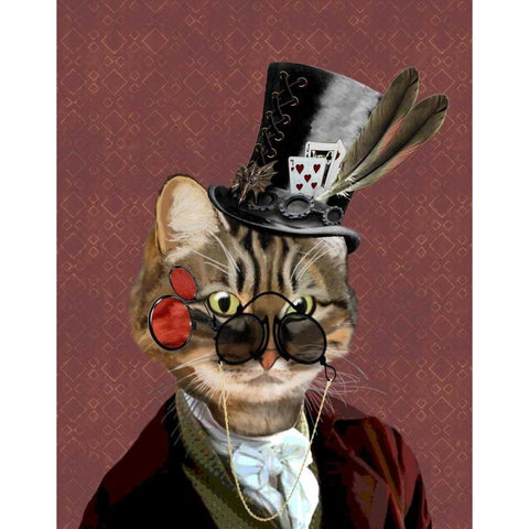 Phileas Feline Steampunk Cat White Modern Wood Framed Art Print by Fab Funky