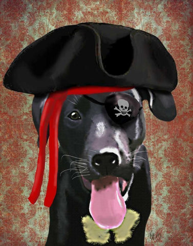 Black Labrador Pirate Dog Black Ornate Wood Framed Art Print with Double Matting by Fab Funky