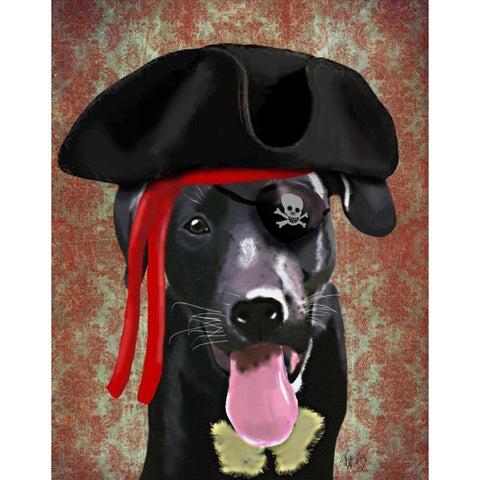 Black Labrador Pirate Dog White Modern Wood Framed Art Print by Fab Funky