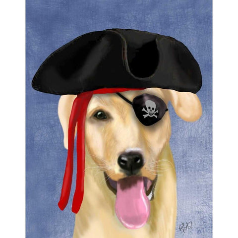 Yellow Labrador Pirate White Modern Wood Framed Art Print by Fab Funky