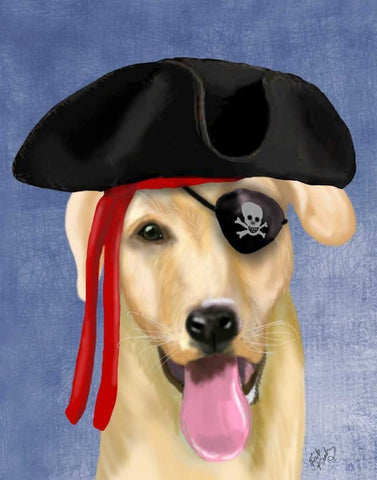 Yellow Labrador Pirate White Modern Wood Framed Art Print with Double Matting by Fab Funky