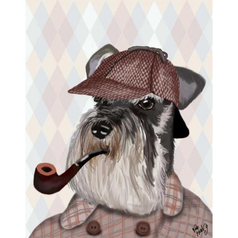 Schnauzer Sherlock Gold Ornate Wood Framed Art Print with Double Matting by Fab Funky