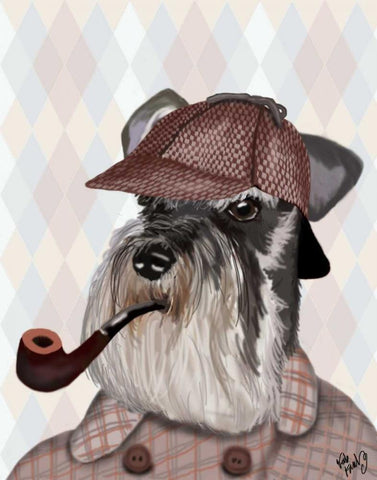 Schnauzer Sherlock White Modern Wood Framed Art Print with Double Matting by Fab Funky