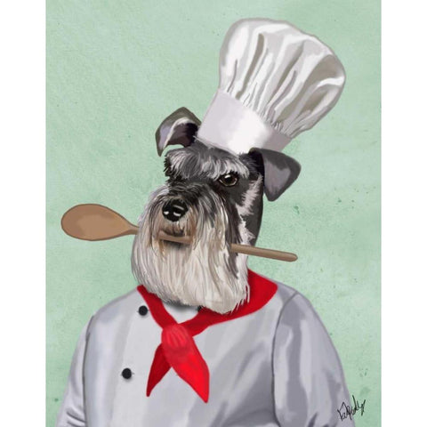 Schnauzer Chef White Modern Wood Framed Art Print by Fab Funky