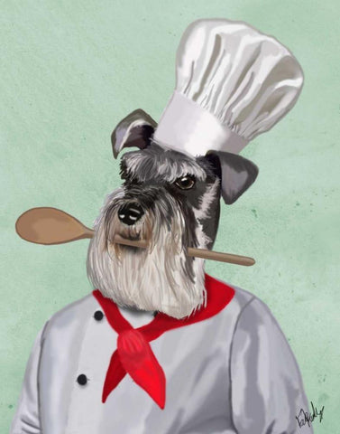 Schnauzer Chef White Modern Wood Framed Art Print with Double Matting by Fab Funky