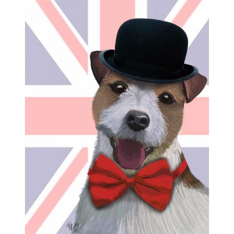 Union Jack Jack Russell Black Modern Wood Framed Art Print with Double Matting by Fab Funky