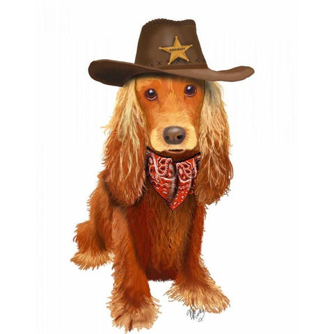 Cocker Spaniel Cowboy White Modern Wood Framed Art Print by Fab Funky