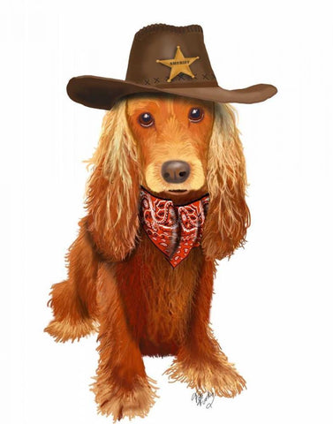 Cocker Spaniel Cowboy Black Ornate Wood Framed Art Print with Double Matting by Fab Funky