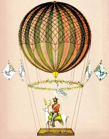 Hot Air Balloon Zephire White Modern Wood Framed Art Print with Double Matting by Fab Funky