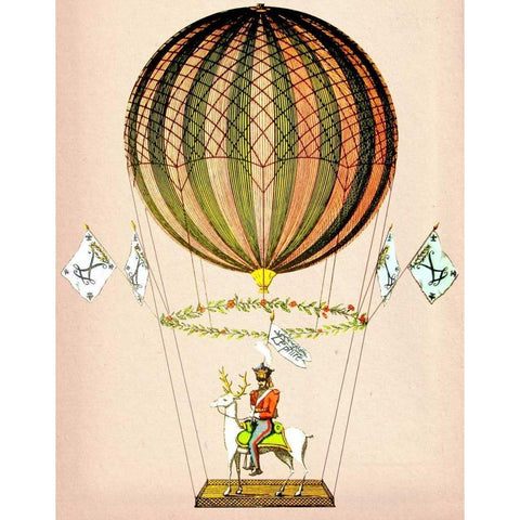 Hot Air Balloon Zephire Black Modern Wood Framed Art Print with Double Matting by Fab Funky