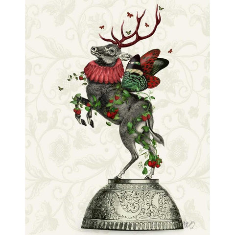 Strawberry Deer Black Modern Wood Framed Art Print with Double Matting by Fab Funky