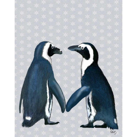 Penguins In Love Black Modern Wood Framed Art Print with Double Matting by Fab Funky