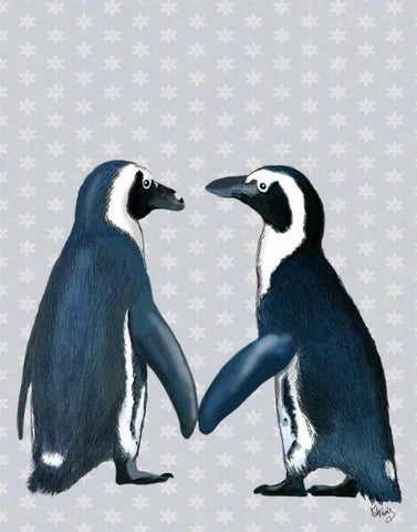 Penguins In Love White Modern Wood Framed Art Print with Double Matting by Fab Funky