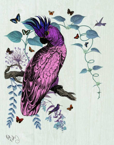 Pink Parrot Black Ornate Wood Framed Art Print with Double Matting by Fab Funky