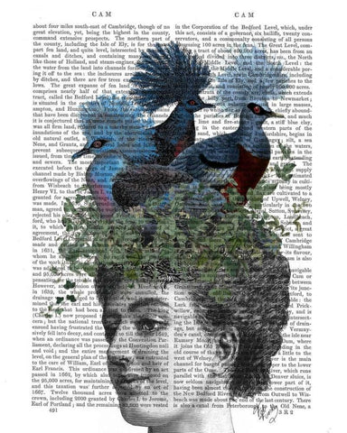 Woman with Blue Birds On Head Black Ornate Wood Framed Art Print with Double Matting by Fab Funky