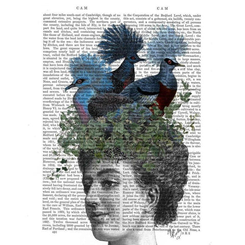 Woman with Blue Birds On Head White Modern Wood Framed Art Print by Fab Funky