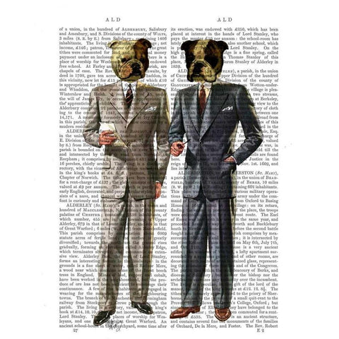 Bulldogs in Suits White Modern Wood Framed Art Print by Fab Funky