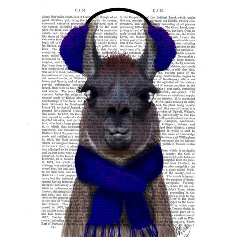 Chilly Llama, Blue Gold Ornate Wood Framed Art Print with Double Matting by Fab Funky