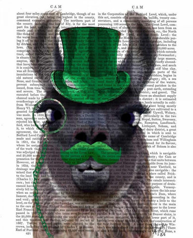 Llama With Green Top Hat and Moustache White Modern Wood Framed Art Print with Double Matting by Fab Funky