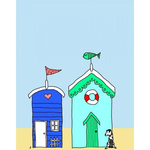 Beach Huts 2 White Modern Wood Framed Art Print by Fab Funky