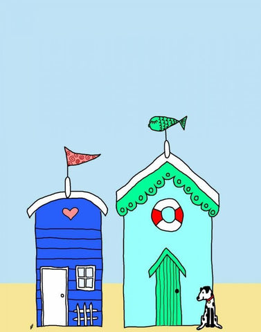 Beach Huts 2 White Modern Wood Framed Art Print with Double Matting by Fab Funky