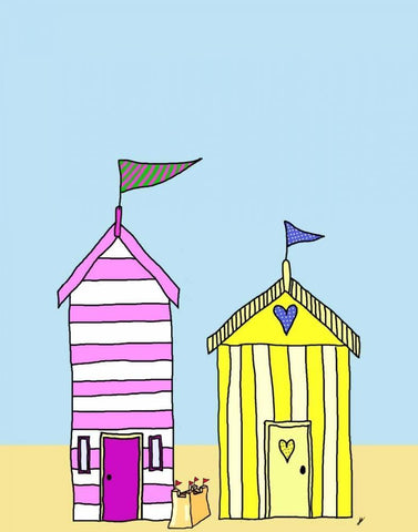 Beach Huts 3 White Modern Wood Framed Art Print with Double Matting by Fab Funky