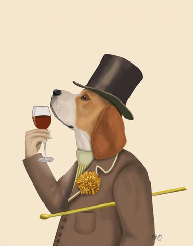 Beagle Wine Snob Black Ornate Wood Framed Art Print with Double Matting by Fab Funky