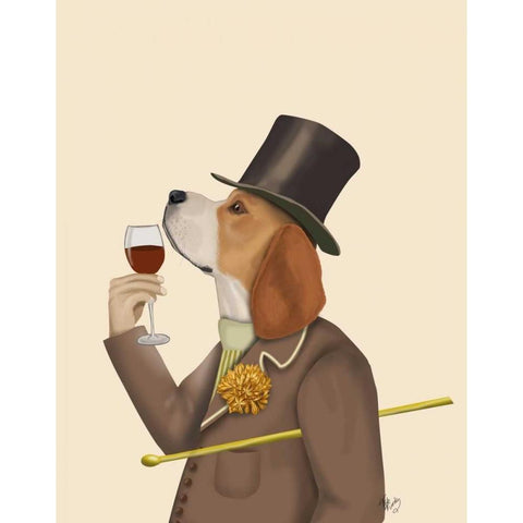 Beagle Wine Snob Black Modern Wood Framed Art Print with Double Matting by Fab Funky